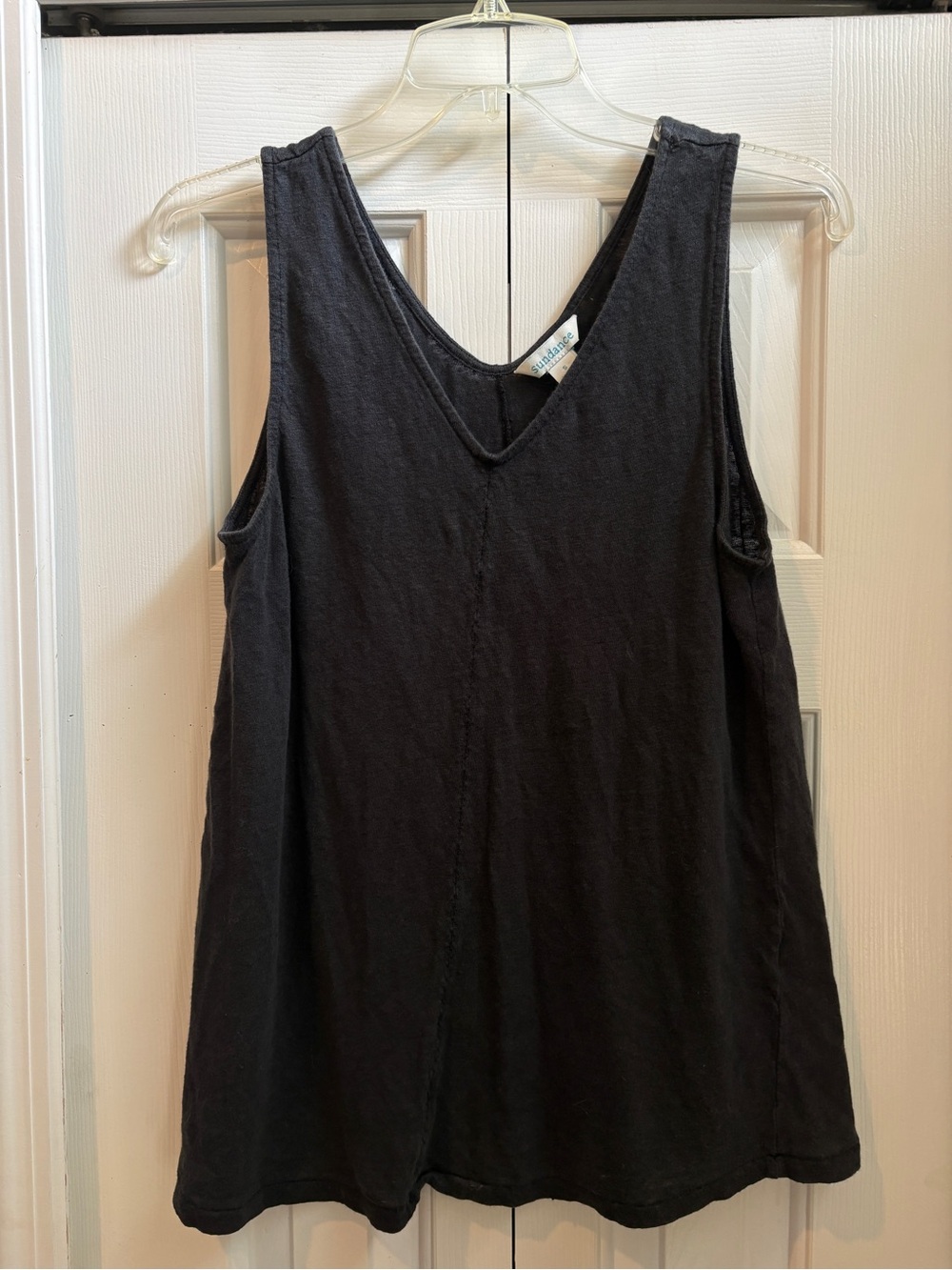 Sundance Mabel Linen V-Neck Tank in Black